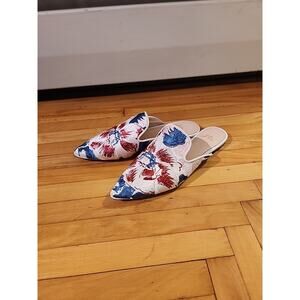 J.Crew Pointed-Toe Mule Slides Floral Navy Blue Pink Red Size 6.5
